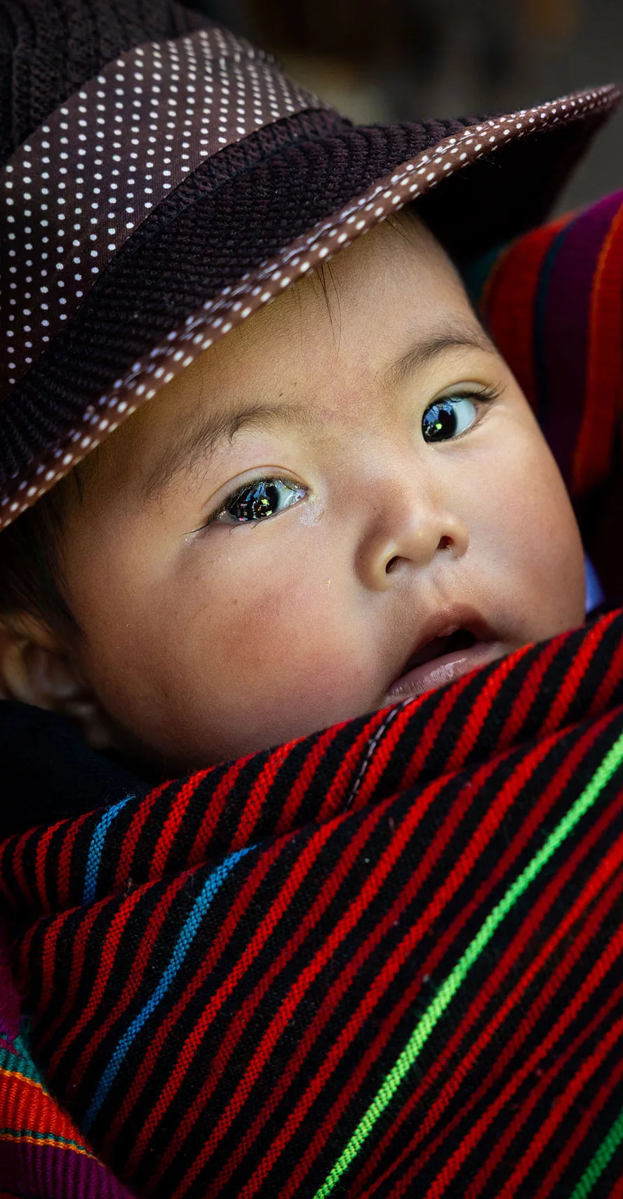 Kiché maja indián kisfiú anyja hátán Chichicastenangoban Gu
